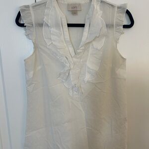 LOFT Ivory Ruffle V-Neck Blouse